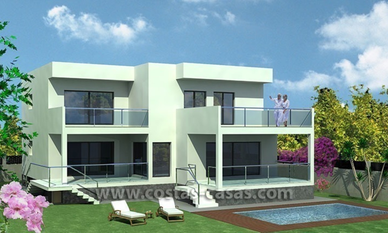 Nuevas villas frente a la playa de estilo moderno en venta en Marbella 0