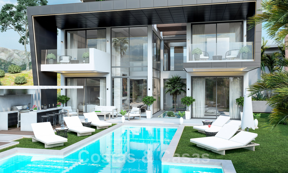 Nuevas y modernas villas de lujo en venta con jacuzzi en el solárium, en una exclusiva zona de golf en Benahavis - Marbella 43412
