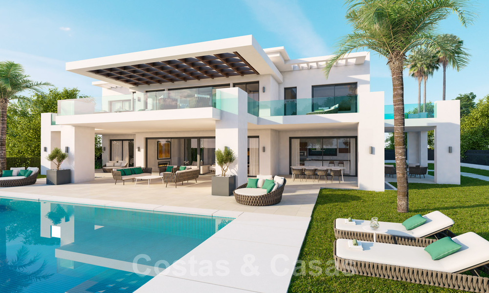 Nuevas villas contemporáneas con vistas al golf y al mar en venta en Nueva Andalucía, Marbella 28991