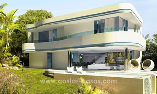 Villas de lujo contemporáneas en venta en un proyecto innovador, zona de golf con vistas al golf y al mar en Estepona - Marbella 3623 