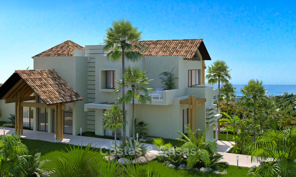 Chalet-apartamentos de lujo en venta en una urbanización de nueva construcción con espectaculares vistas al mar en Benahavis, Marbella. 4844