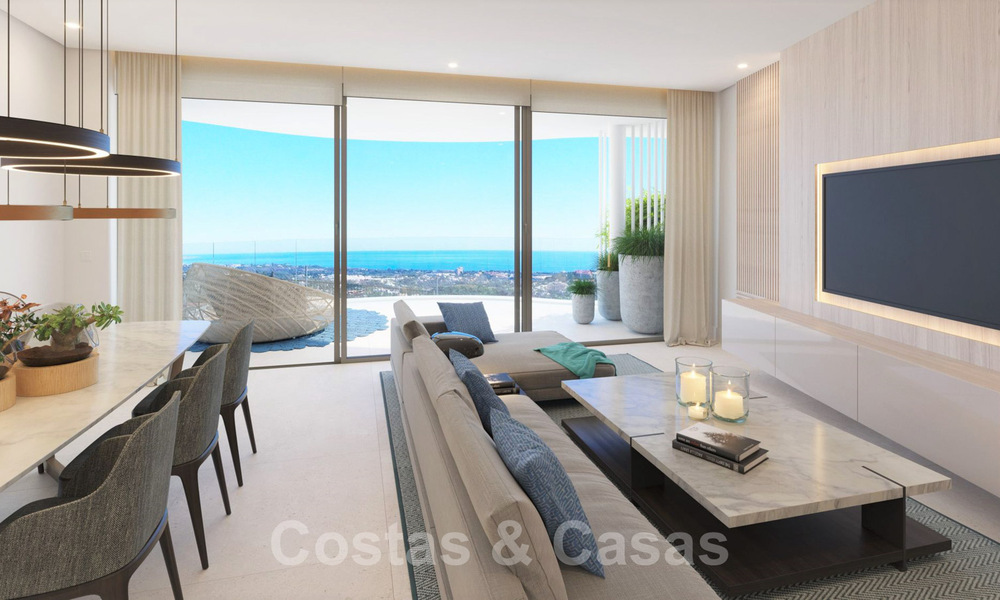 Nuevos, exquisitos y contemporáneos apartamentos de lujo en venta, con extraordinarias vistas al mar, al golf y a la montaña, Benahavis, Marbella 31075