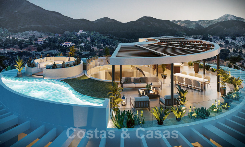 Nuevos, exquisitos y contemporáneos apartamentos de lujo en venta, con extraordinarias vistas al mar, al golf y a la montaña, Benahavis, Marbella 31080
