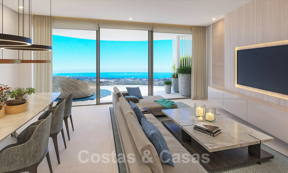 Nuevos, exquisitos y contemporáneos apartamentos de lujo en venta, con extraordinarias vistas al mar, al golf y a la montaña, Benahavis, Marbella 37283