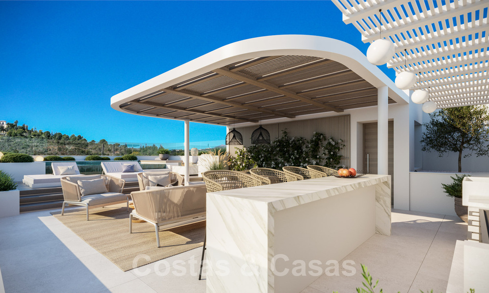 Nuevos, exquisitos y contemporáneos apartamentos de lujo en venta, con extraordinarias vistas al mar, al golf y a la montaña, Benahavis, Marbella 37299