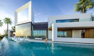Impresionante villa de lujo minimalista de nueva construcción con vistas panorámicas al mar en venta, Marbella Este 7442 