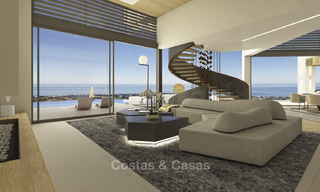 Impresionante villa de lujo minimalista de nueva construcción con vistas panorámicas al mar en venta, Marbella Este 19338 