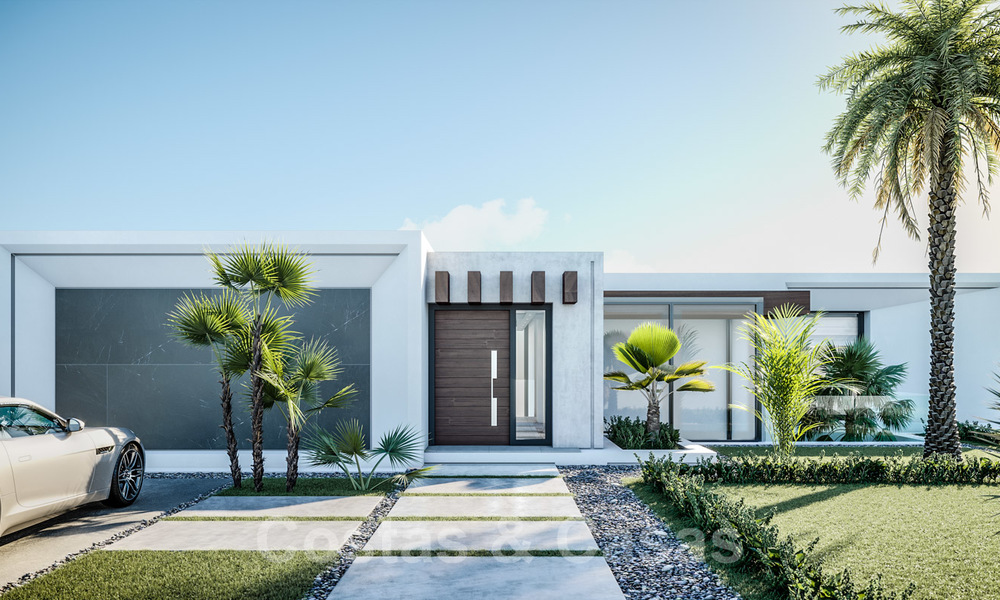 Una elegante villa de lujo sobre plano con increíbles vistas al mar y al golf a la venta en Benahavis, Marbella 20395