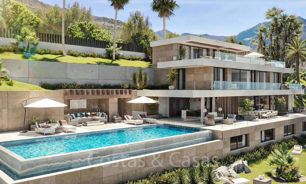 Proyectos de villas modernas llave en mano en venta, con espectaculares vistas al golf, al lago, a las montañas y el mar, en un complejo cerrado rodeado de naturaleza y golf en Benahavis - Marbella 32407