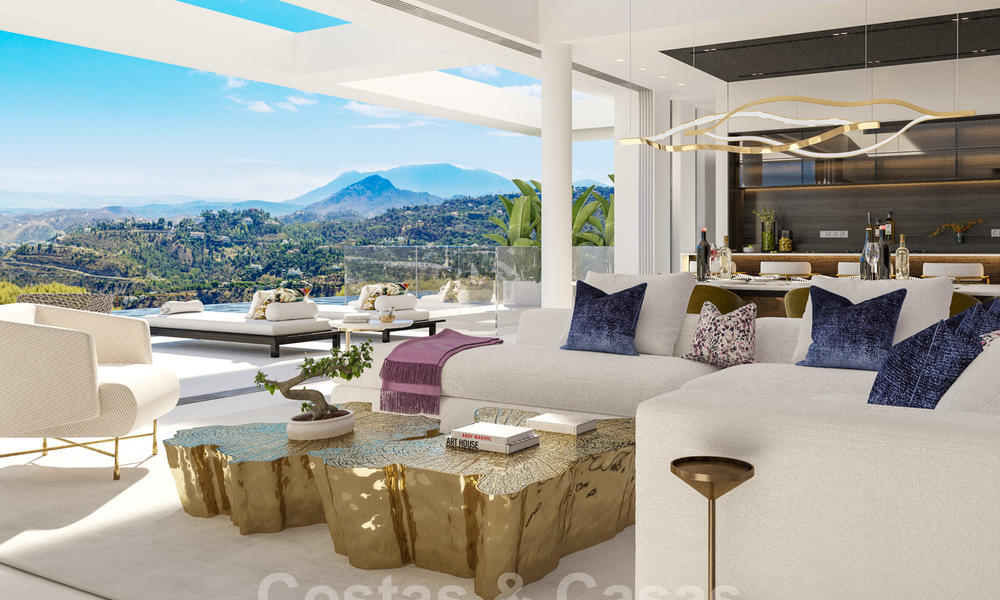 Nuevas y modernas villas de lujo en venta con espectaculares vistas al campo de golf, al lago y al Mediterráneo, en un complejo cerrado de naturaleza y golf en Benahavis - Marbella 27932