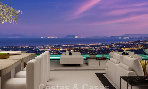 Nuevas y modernas villas de lujo en venta con espectaculares vistas al campo de golf, al lago y al Mediterráneo, en un complejo cerrado de naturaleza y golf en Benahavis - Marbella 35157