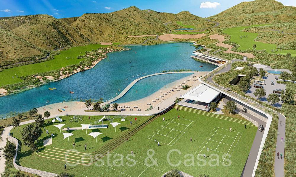 Nuevas y modernas villas de lujo en venta con espectaculares vistas al campo de golf, al lago y al Mediterráneo, en un complejo cerrado de naturaleza y golf en Benahavis - Marbella 779266