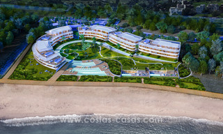 Moderna villa de lujo en venta lista para mudarse, en primera línea de playa en un exclusivo complejo en Estepona, Costa del Sol 28237 