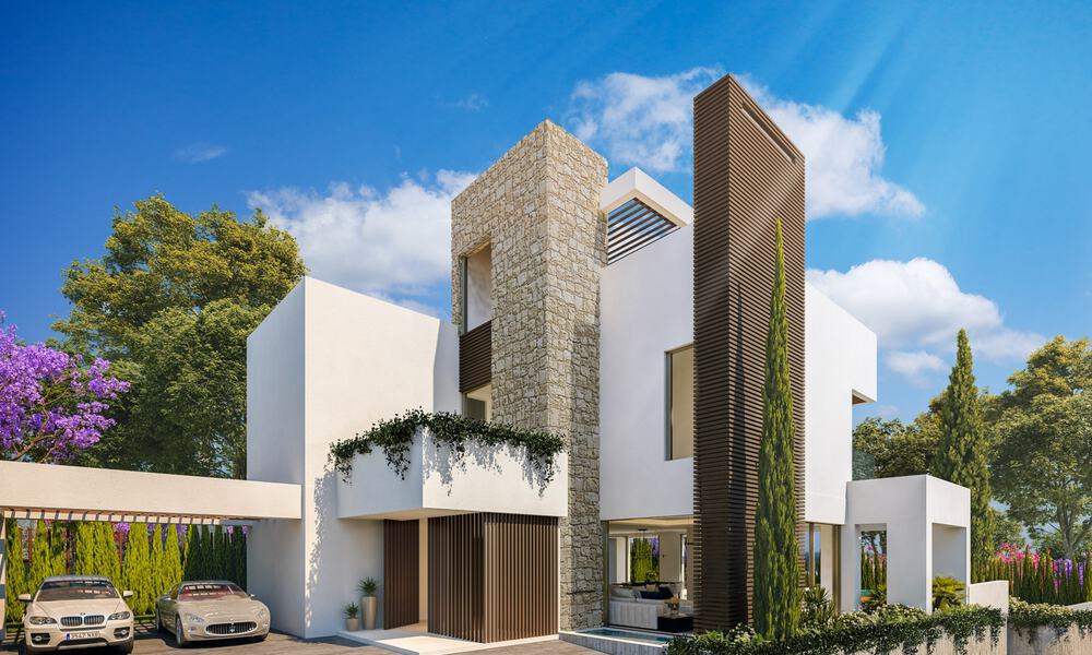 Villas modernas de nueva construcción en venta en el centro de Marbella, en un exclusivo complejo de villas cerrado y asegurado a poca distancia de todo 30087
