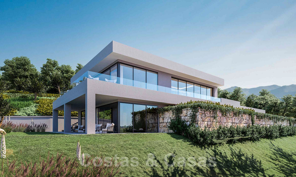 Villas modernas de nueva construcción en venta con vistas panorámicas al mar, en un complejo cerrado con casa club y comodidades en Marbella - Benahavis 34329