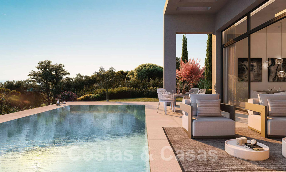 Villas modernas de nueva construcción en venta con vistas panorámicas al mar, en un complejo cerrado con casa club y comodidades en Marbella - Benahavis 34335