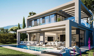 Villas modernas de nueva construcción en venta con vistas panorámicas al mar, en un complejo cerrado con casa club y comodidades en Marbella - Benahavis 34339 