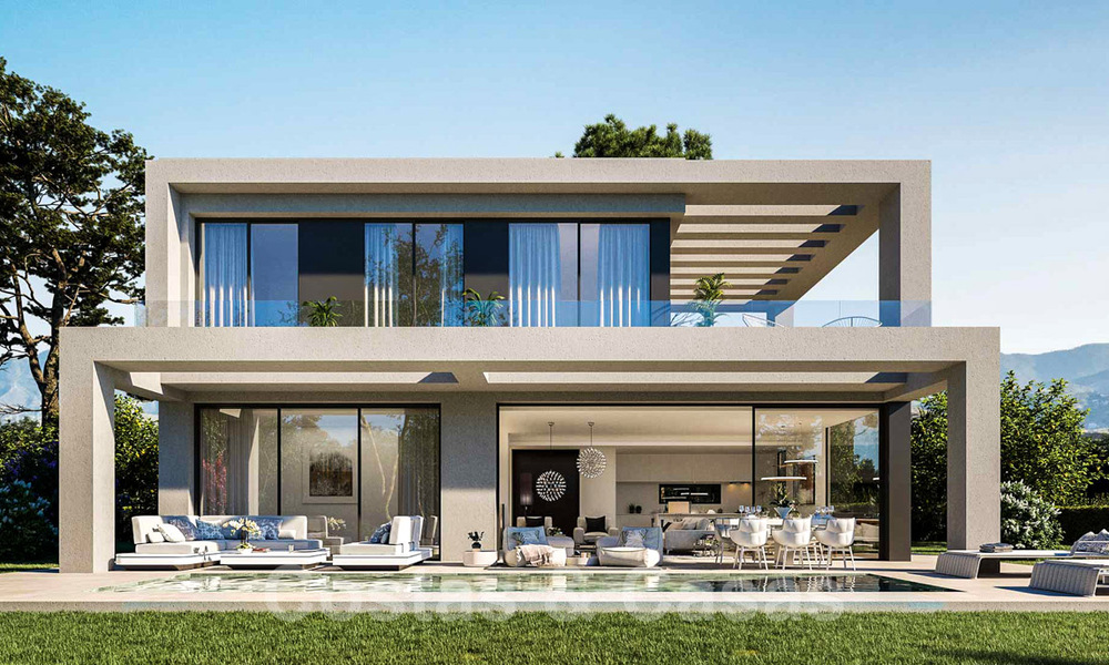 Villas modernas de nueva construcción en venta con vistas panorámicas al mar, en un complejo cerrado con casa club y comodidades en Marbella - Benahavis 34340