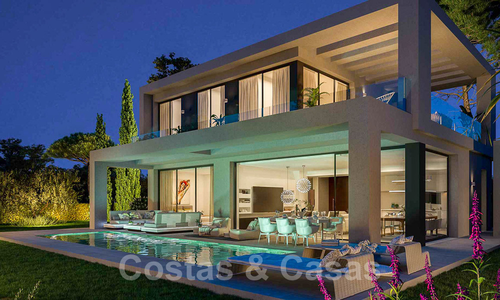Villas modernas de nueva construcción en venta con vistas panorámicas al mar, en un complejo cerrado con casa club y comodidades en Marbella - Benahavis 34344