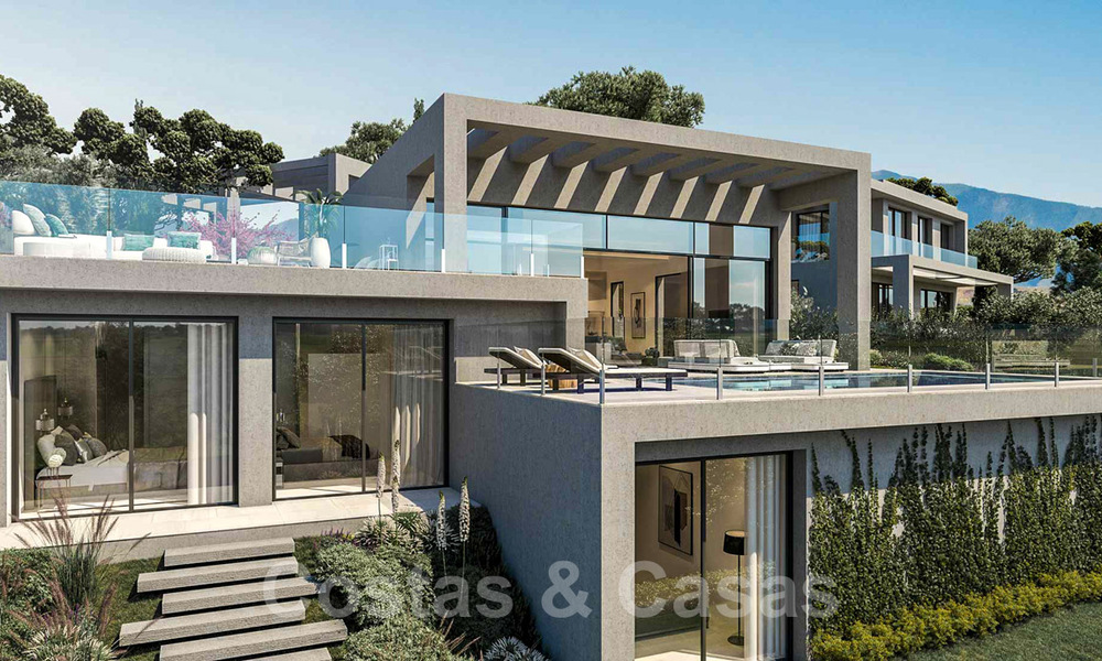 Villas modernas de nueva construcción en venta con vistas panorámicas al mar, en un complejo cerrado con casa club y comodidades en Marbella - Benahavis 34346