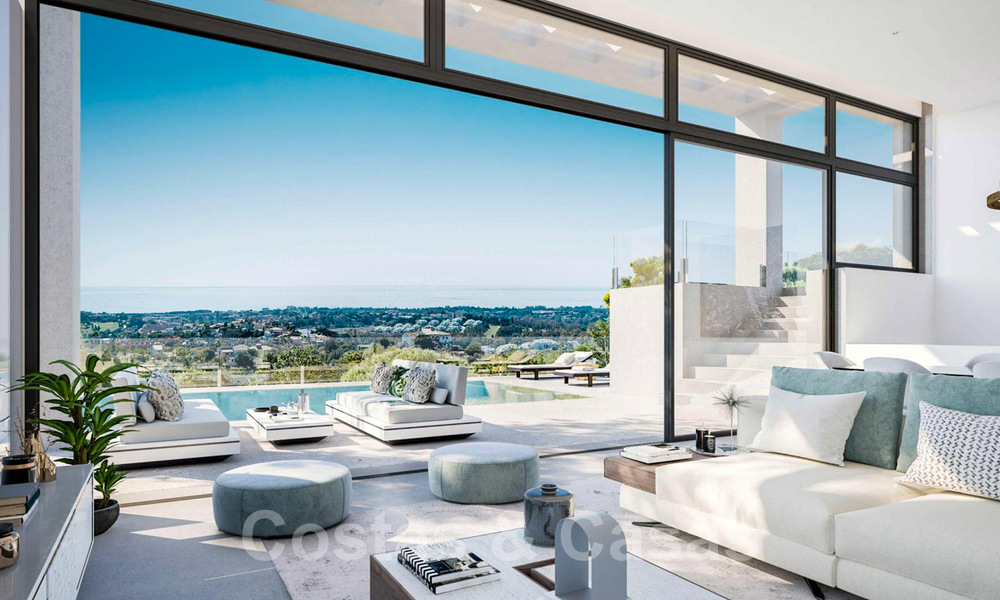 Villas modernas de nueva construcción en venta con vistas panorámicas al mar, en un complejo cerrado con casa club y comodidades en Marbella - Benahavis 34348