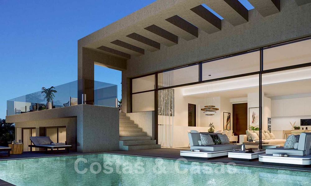 Villas modernas de nueva construcción en venta con vistas panorámicas al mar, en un complejo cerrado con casa club y comodidades en Marbella - Benahavis 34349