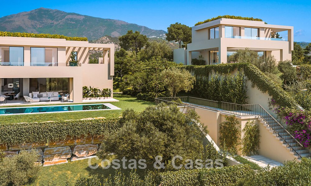 Villas modernas de nueva construcción en venta con vistas panorámicas al mar, en un complejo cerrado con casa club y comodidades en Marbella - Benahavis 63710