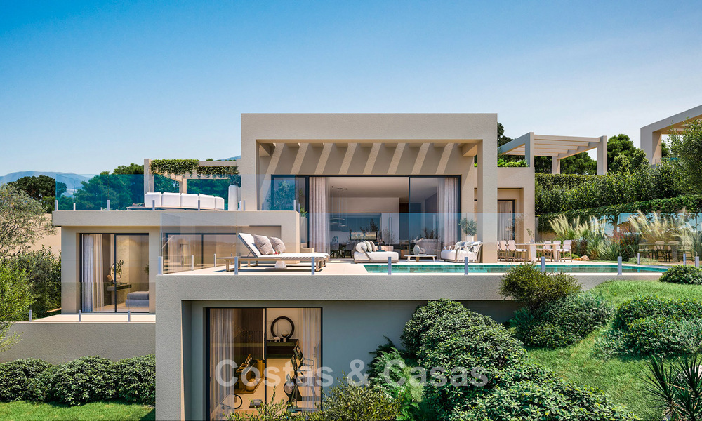 Villas modernas de nueva construcción en venta con vistas panorámicas al mar, en un complejo cerrado con casa club y comodidades en Marbella - Benahavis 63712
