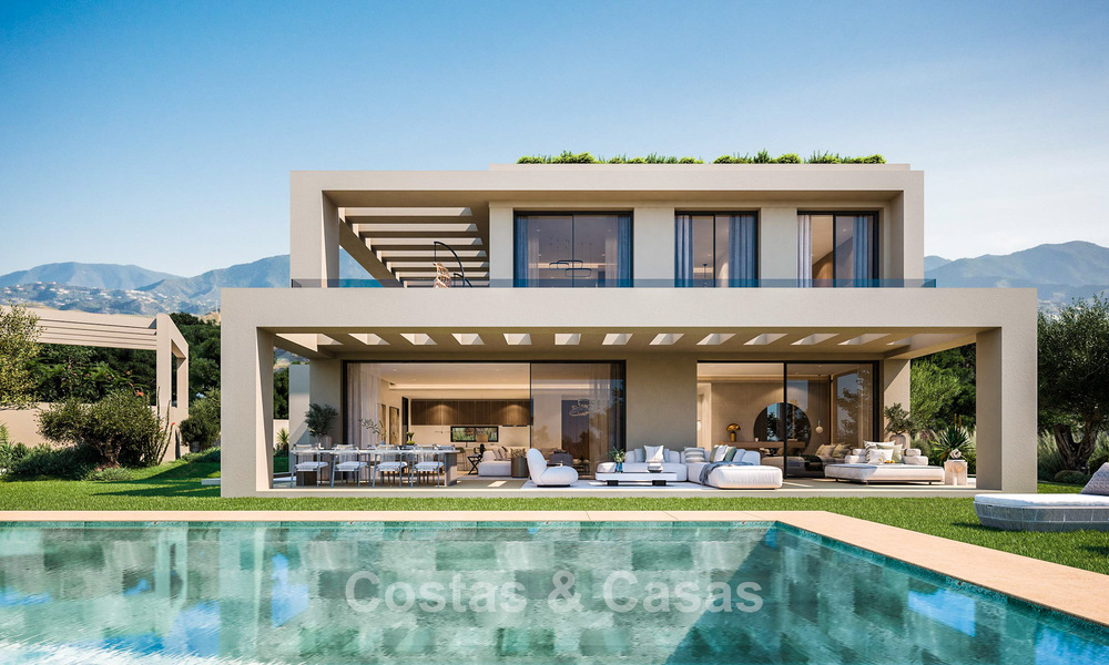 Villas modernas de nueva construcción en venta con vistas panorámicas al mar, en un complejo cerrado con casa club y comodidades en Marbella - Benahavis 63713