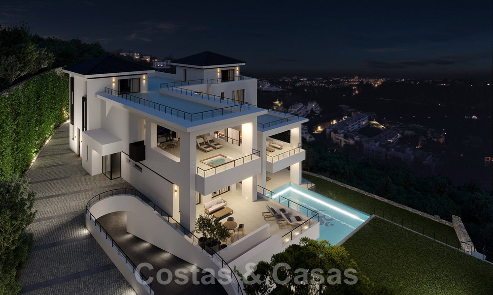 Villa exclusiva y de estilo moderno de alta tecnología con vistas panorámicas al mar en venta, en una prestigiosa urbanización en Benahavis - Marbella 34461