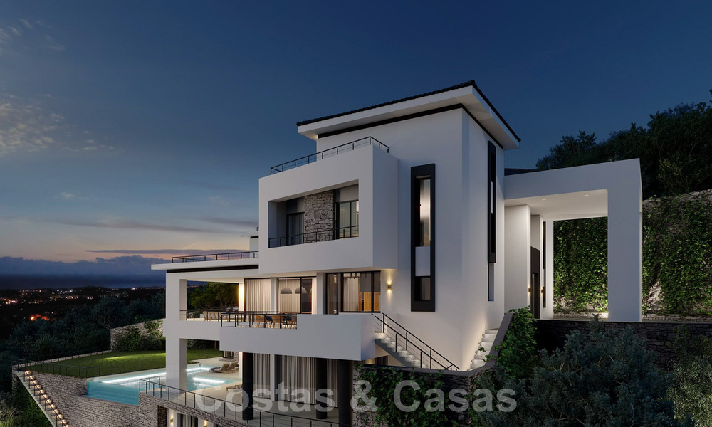 Villa exclusiva y de estilo moderno de alta tecnología con vistas panorámicas al mar en venta, en una prestigiosa urbanización en Benahavis - Marbella 34463