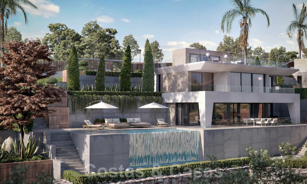 Modernas villas de lujo de nueva construcción en venta con una gran terraza y hermosas vistas panorámicas al mar en la Costa del Sol 35215