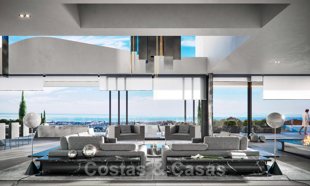 Se vende espectacular villa de nueva construcción de diseño con vistas panorámicas al golf, al lago, a las montañas y al mar, en un complejo de golf cerrado en Benahavis - Marbella 36631