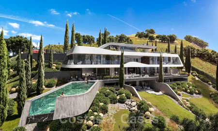 Se vende espectacular villa de nueva construcción de diseño con vistas panorámicas al golf, al lago, a las montañas y al mar, en un complejo de golf cerrado en Benahavis - Marbella 36633