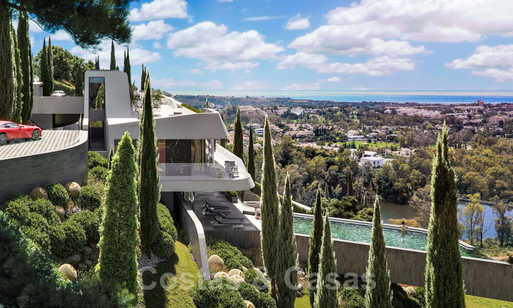 Se vende espectacular villa de nueva construcción de diseño con vistas panorámicas al golf, al lago, a las montañas y al mar, en un complejo de golf cerrado en Benahavis - Marbella 36636