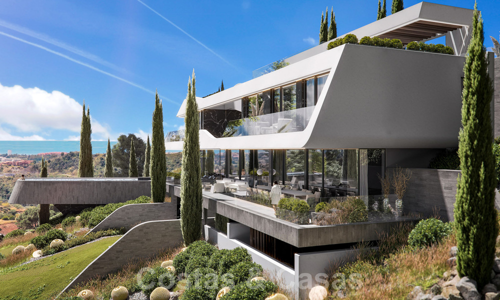Se vende espectacular villa de nueva construcción de diseño con vistas panorámicas al golf, al lago, a las montañas y al mar, en un complejo de golf cerrado en Benahavis - Marbella 36639
