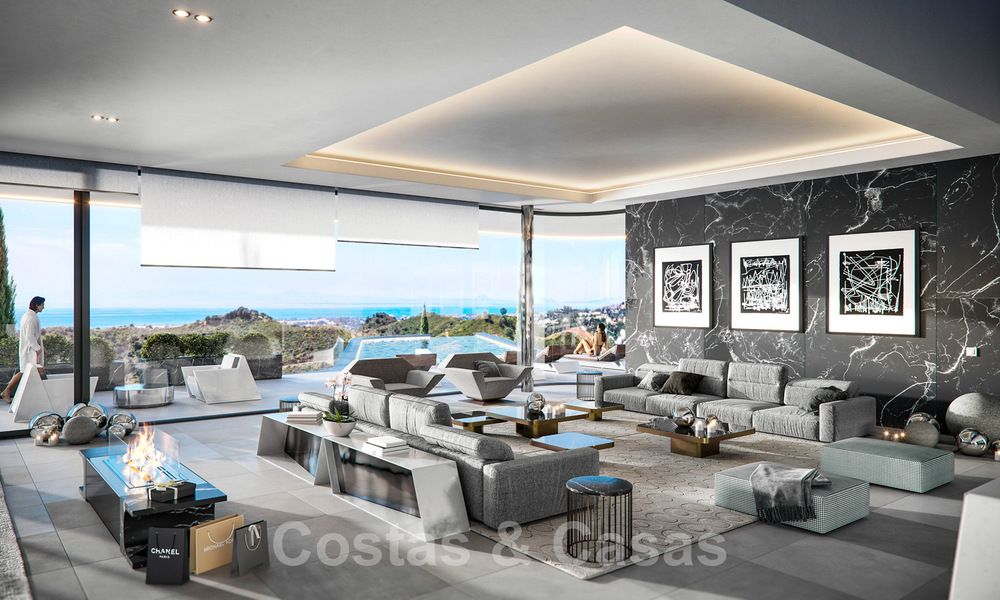Se vende espectacular villa de nueva construcción de diseño con vistas panorámicas al golf, al lago, a las montañas y al mar, en un complejo de golf cerrado en Benahavis - Marbella 36640