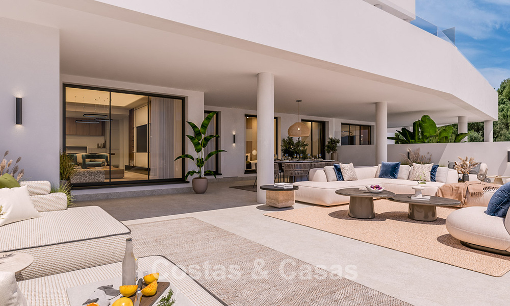 Nuevo proyecto de diseño contemporáneo con apartamentos de lujo en venta con impresionantes vistas al mar en Marbella Este 800522