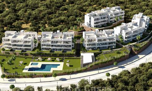 Nueva promoción de apartamentos de lujo en venta con vistas panorámicas al mar y a un campo de golf en Estepona 38003