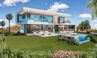 Moderna y lujosa villa en venta en un resort de golf de Mijas, con vistas panorámicas al campo y al mar, Costa del Sol 38938 