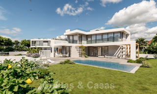 Lujosas y modernas villas de nueva construcción en venta a un paso de la playa con vistas al mar en Marbella Este 39815 