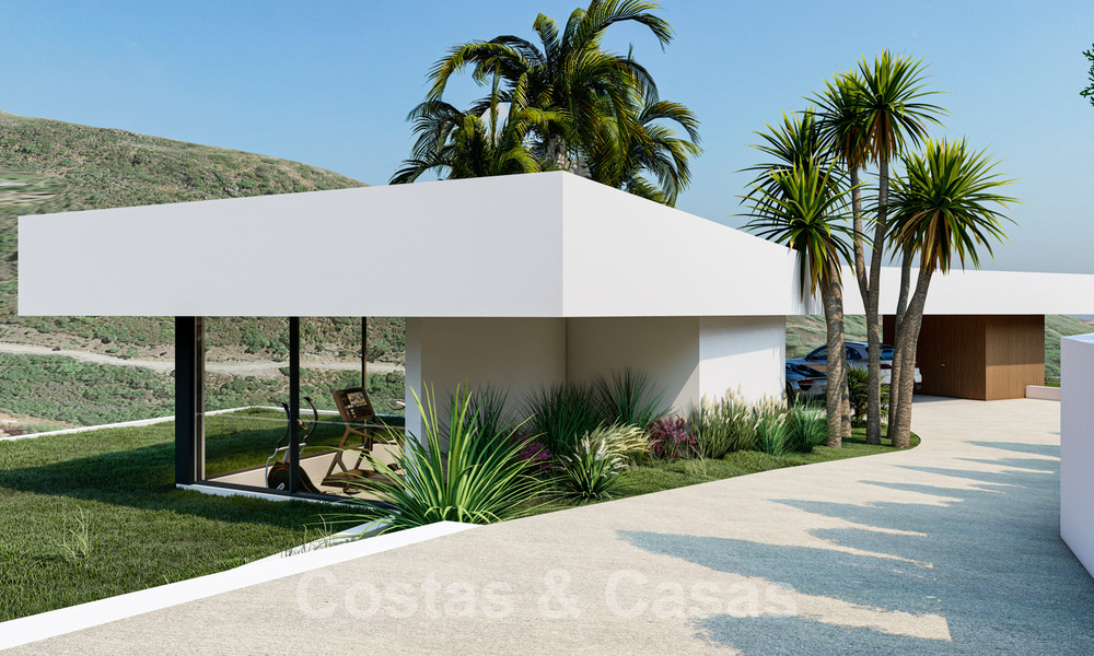 Villa contemporánea y moderna en venta, ubicada en un entorno natural, con impresionantes vistas al valle y al mar, en un complejo cerrado en Benahavis - Marbella 40506