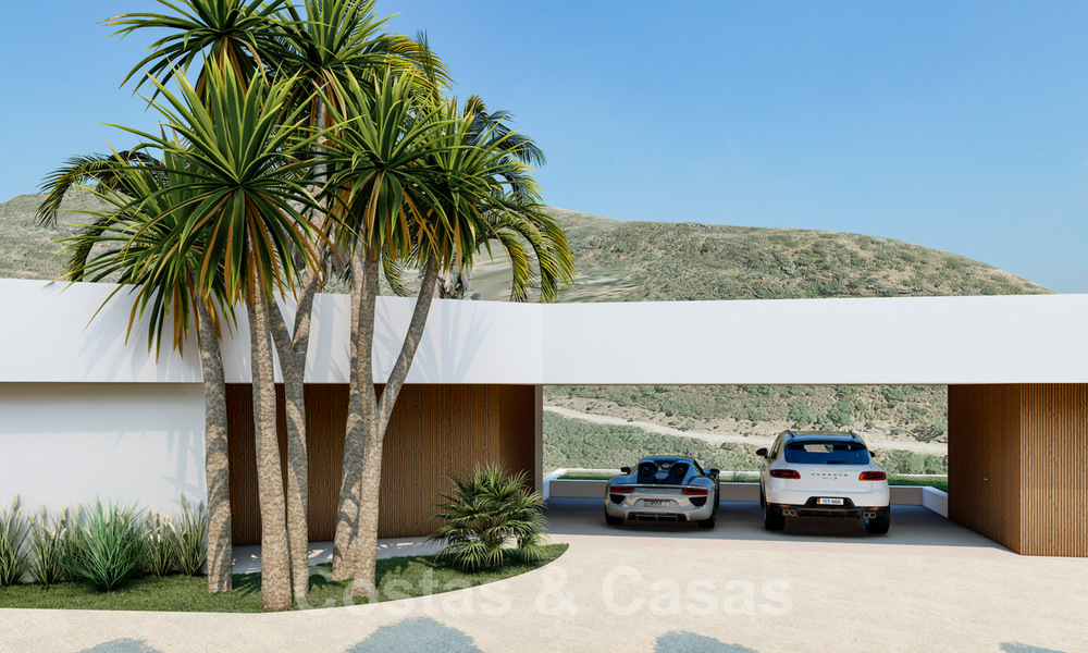 Villa contemporánea y moderna en venta, ubicada en un entorno natural, con impresionantes vistas al valle y al mar, en un complejo cerrado en Benahavis - Marbella 40507