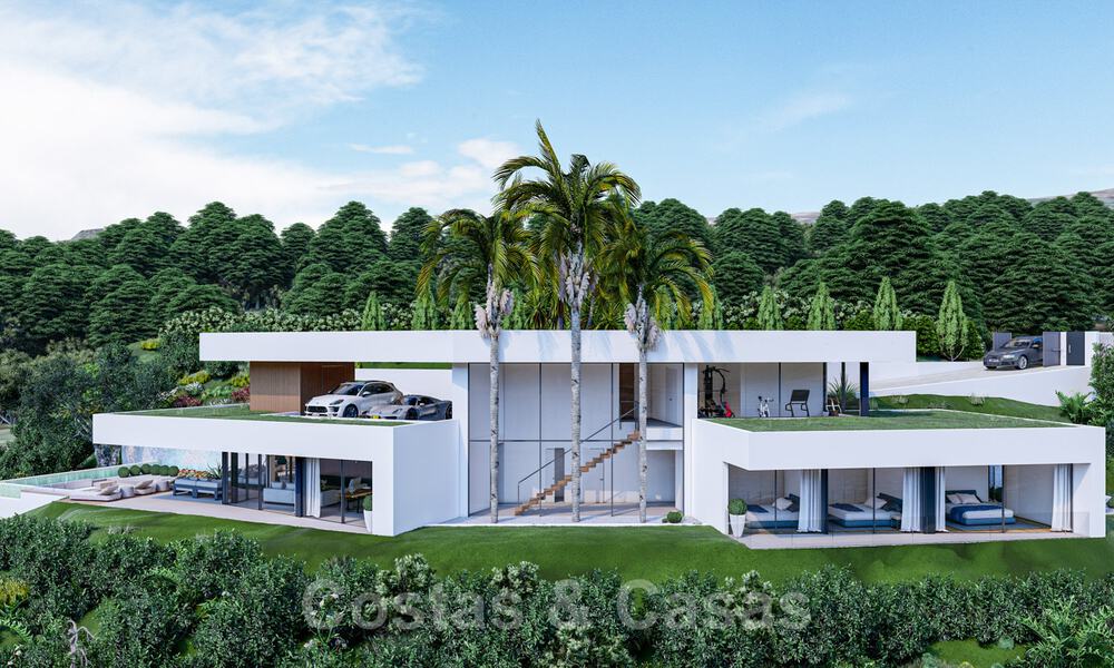 Villa contemporánea y moderna en venta, ubicada en un entorno natural, con impresionantes vistas al valle y al mar, en un complejo cerrado en Benahavis - Marbella 40509