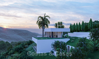 Villa contemporánea y moderna en venta, ubicada en un entorno natural, con impresionantes vistas al valle y al mar, en un complejo cerrado en Benahavis - Marbella 40516 