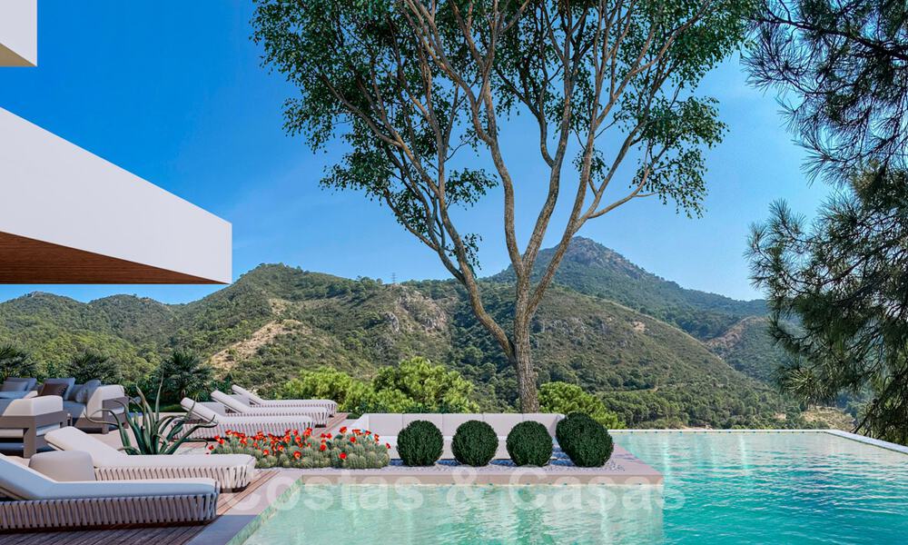 Villa contemporánea y moderna en venta, ubicada en un entorno natural, con impresionantes vistas al valle y al mar, en un complejo cerrado en Benahavis - Marbella 40519