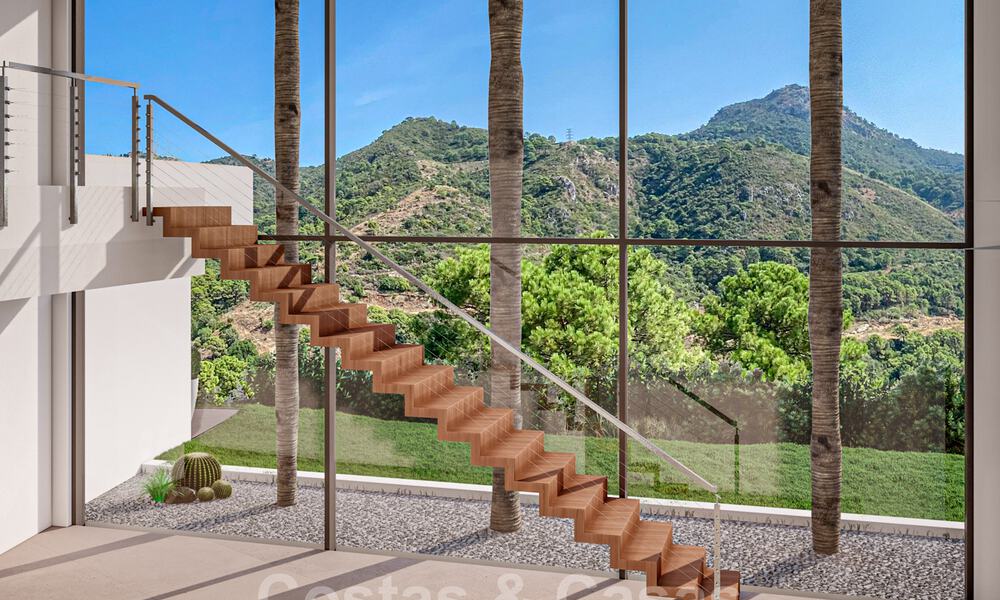 Villa contemporánea y moderna en venta, ubicada en un entorno natural, con impresionantes vistas al valle y al mar, en un complejo cerrado en Benahavis - Marbella 40522