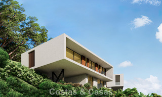 Villa contemporánea y moderna en venta, ubicada en un entorno natural, con impresionantes vistas al valle y al mar, en un complejo cerrado en Benahavis - Marbella 778056 