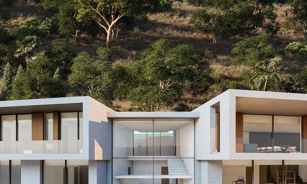 Villa contemporánea y moderna en venta, ubicada en un entorno natural, con impresionantes vistas al valle y al mar, en un complejo cerrado en Benahavis - Marbella 778058