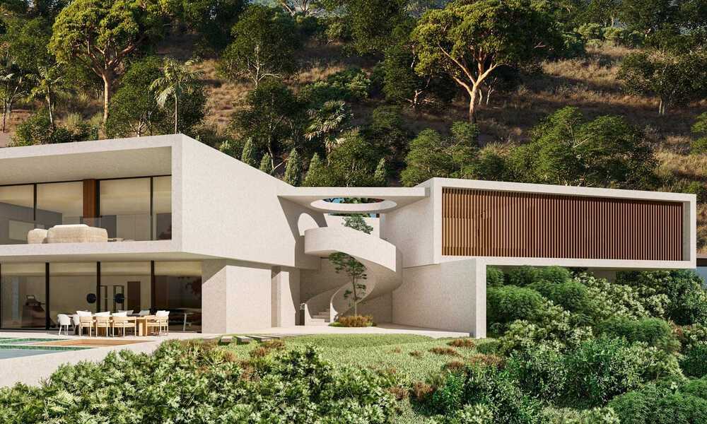 Villa contemporánea y moderna en venta, ubicada en un entorno natural, con impresionantes vistas al valle y al mar, en un complejo cerrado en Benahavis - Marbella 778062